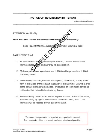 Termination of lease agreement by tenant letter