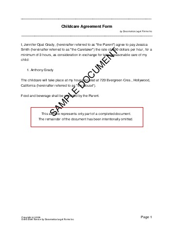 Free Child Care Agreement South Africa Legal Templates Contracts Agreements And Forms